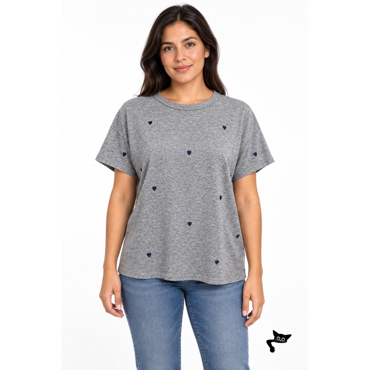 THE GREAT Gray Navy Heart Print T Shirt Women Size 0