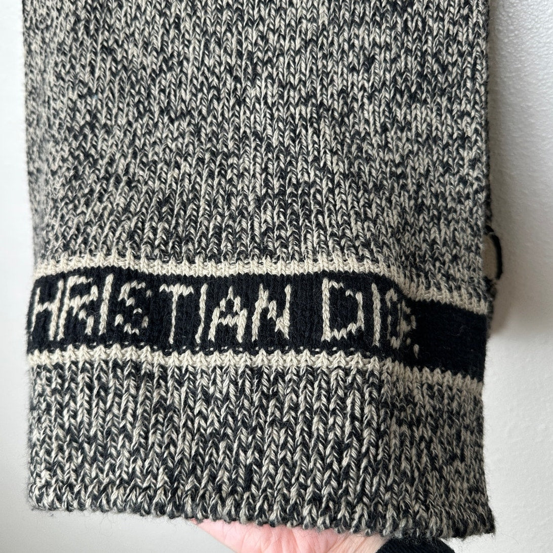 Christian Dior Beige & Black Marled Thick Knit Wool Cashmere Blend Scarf