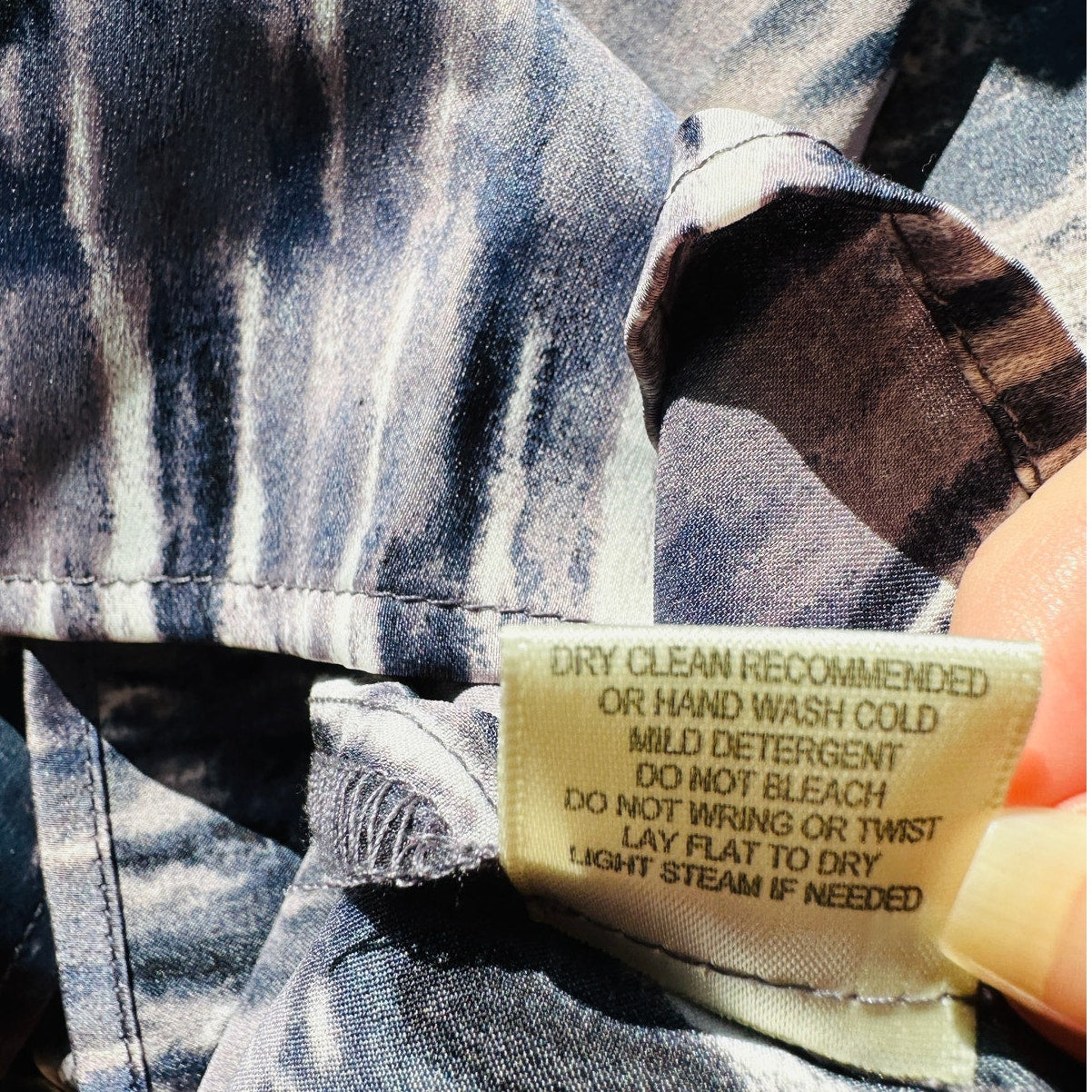 Envy Muted Steel Blue White Black Tie Dye Print Boat Neck Cinched Waist Dress M