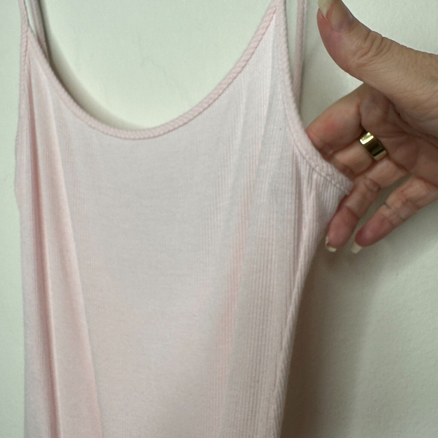 American Apparel Pink Rib Knit Spaghetti Strap Scoop Neck U-Back Bodysuit Medium