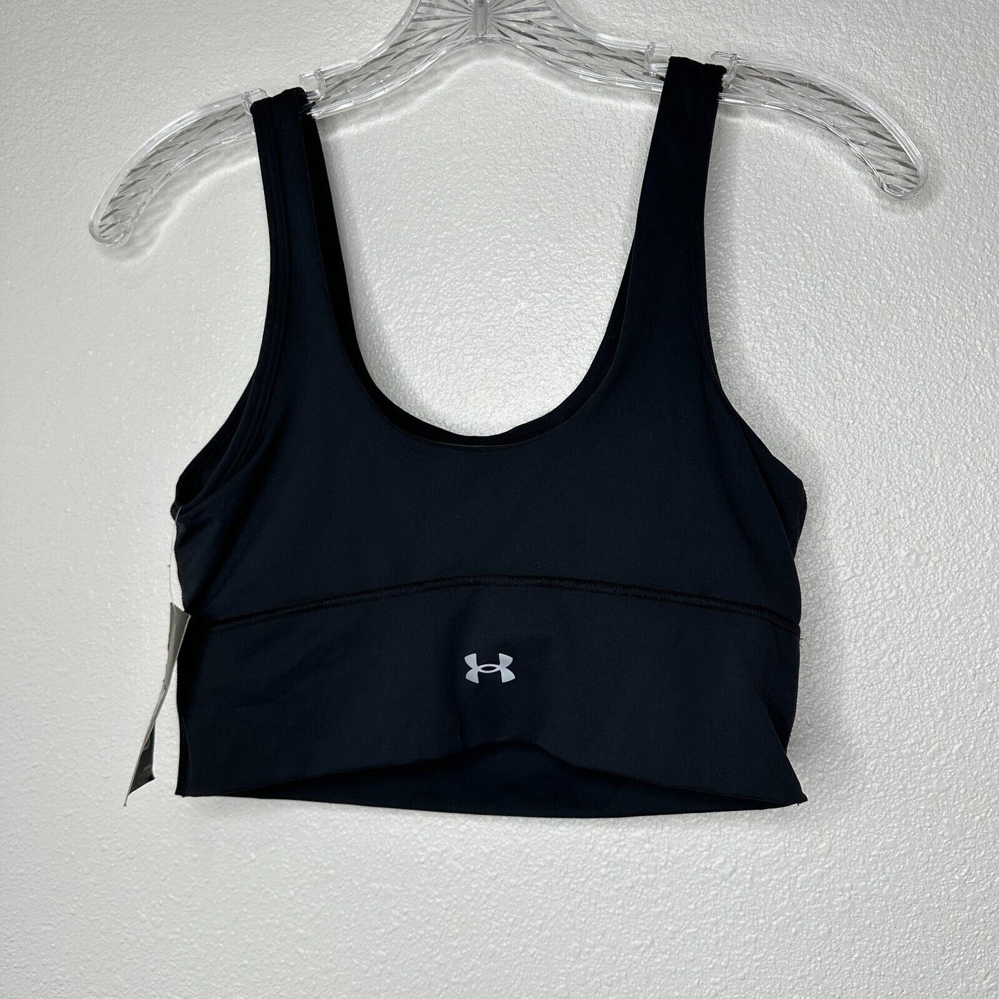 NWT Under Armour Black Meridian 4-Way Stretch Fitted Crop Tank Top Sports Bra S