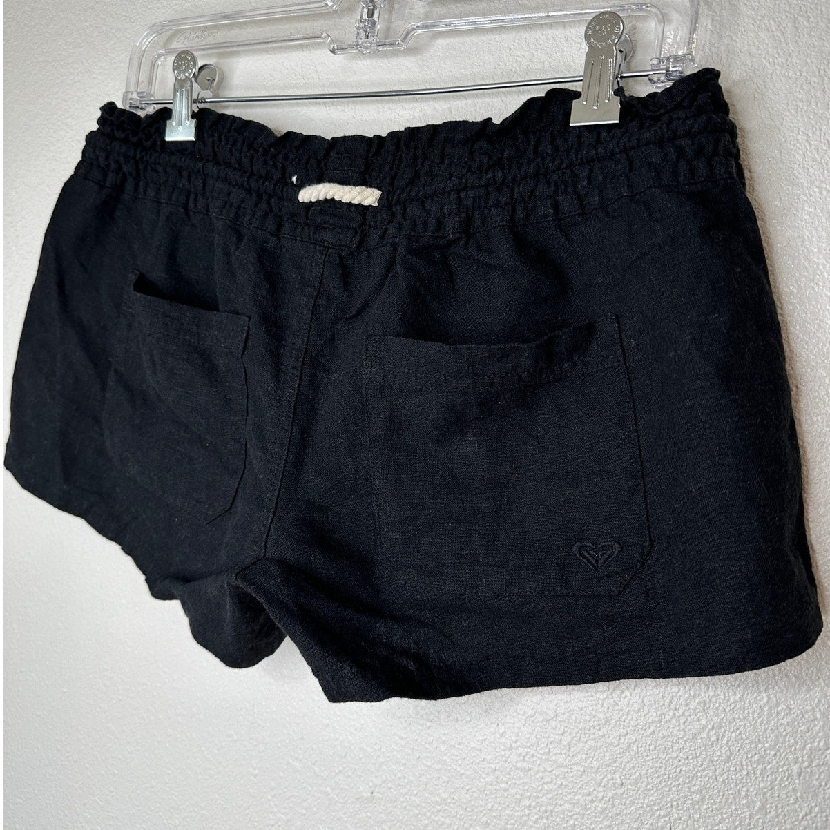 Roxy Oceanside Black Linen Elasticized Cream Rope Tie Shorts M