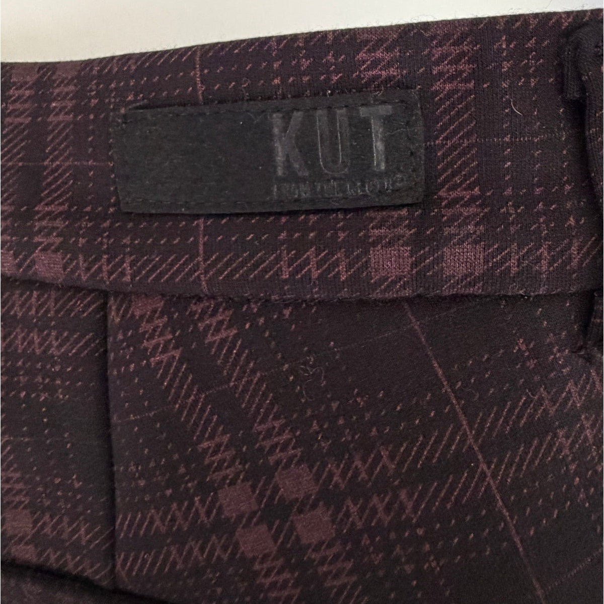 Kut From The Kloth Black Burgundy Plaid Skinny Ankle Pants Women's US 2
