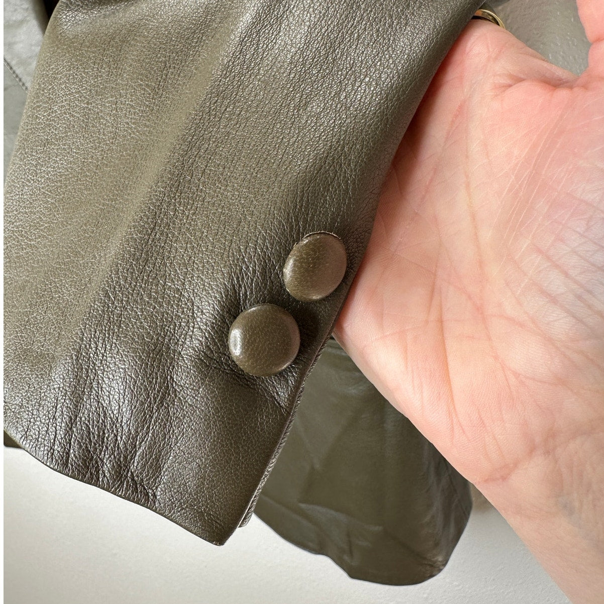 Faux Leather Green Brown Collared Front Button Blazer Jacket XL