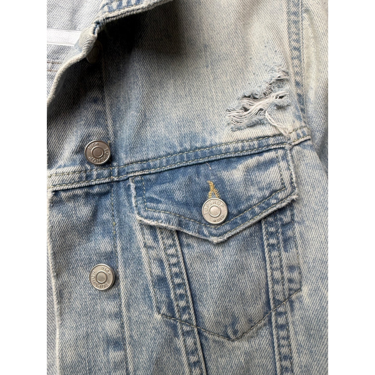 Topshop Moto Light Wash Distressed Denim Jacket Women's 2