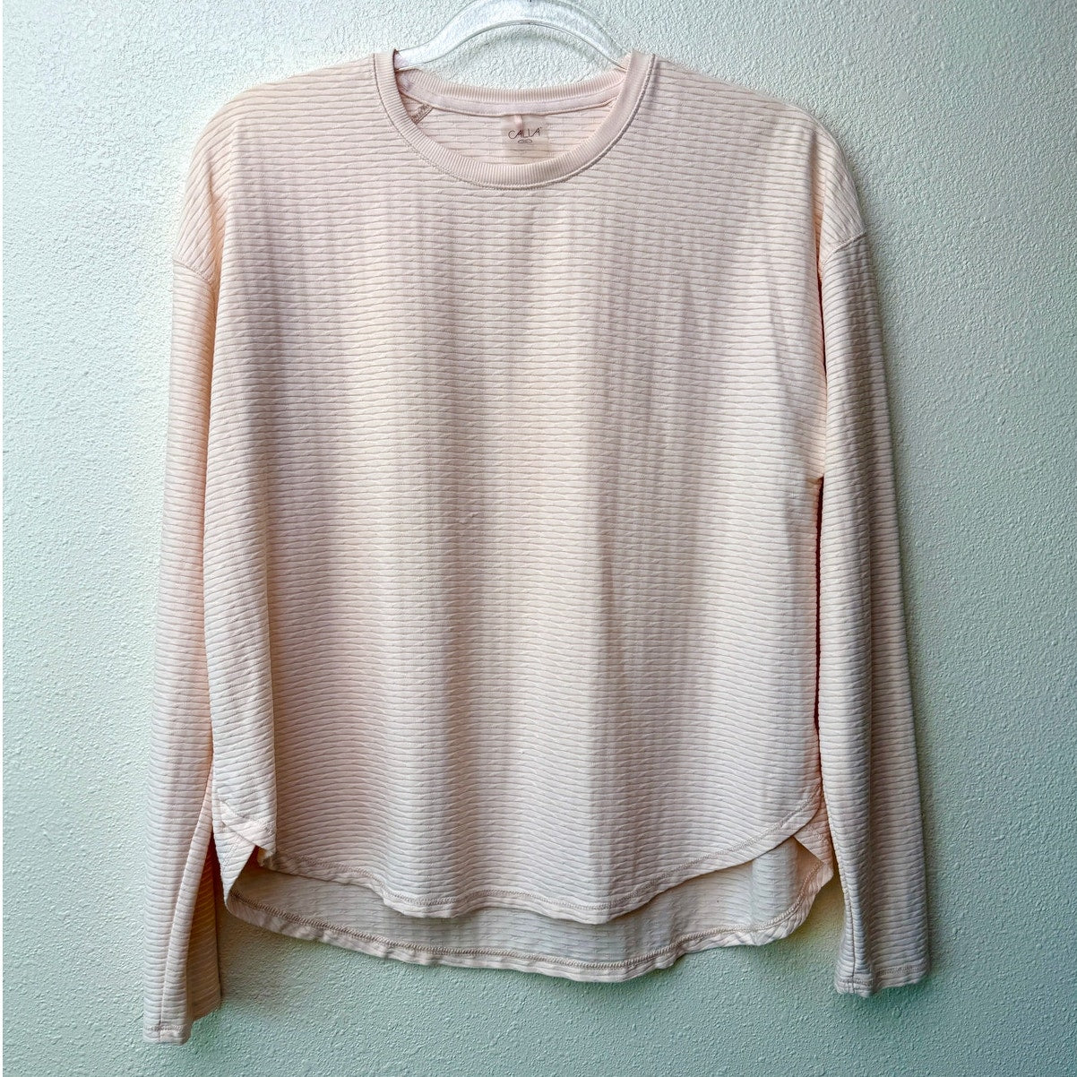 CALIA Ivory Peach Textured Long Sleeve Top Side Slit Relaxed Fit M