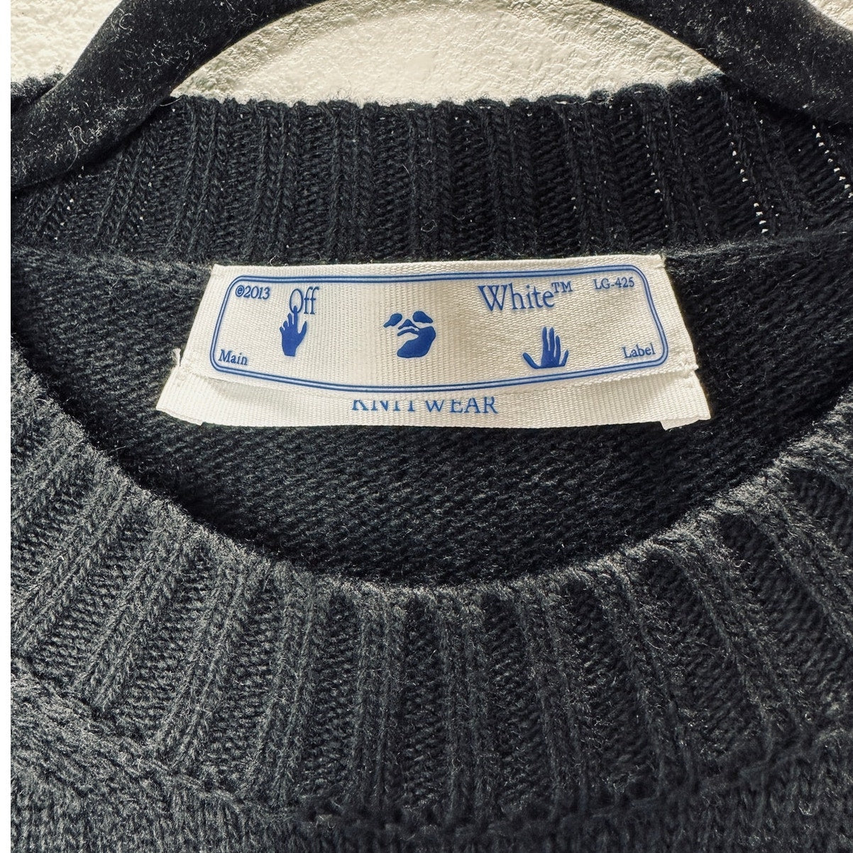 Off White Wool Black & Gray Colorblock Crew Neck Sweater Jumper XL