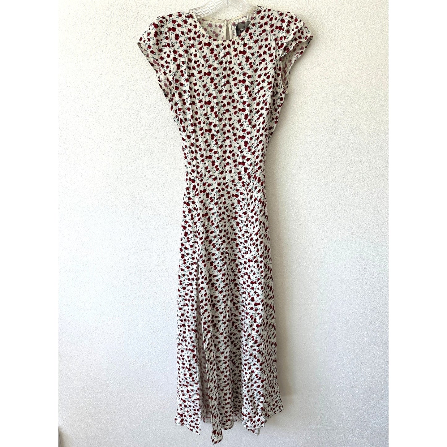 Reformation Ivory Floral Print Round Neck Cap Sleeve Open Back Maxi Dress 0
