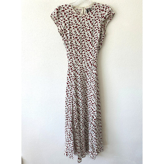 Reformation Ivory Floral Print Round Neck Cap Sleeve Open Back Maxi Dress 0