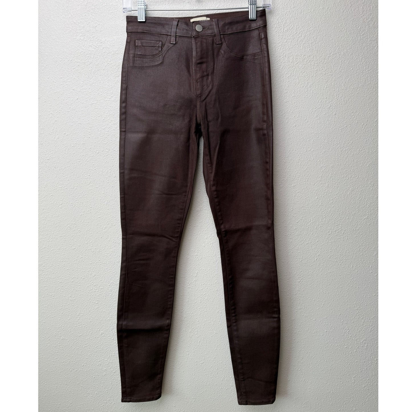 L'Agence Marguerite High Rise Coated Skinny Jeans in Chocolate Size 25