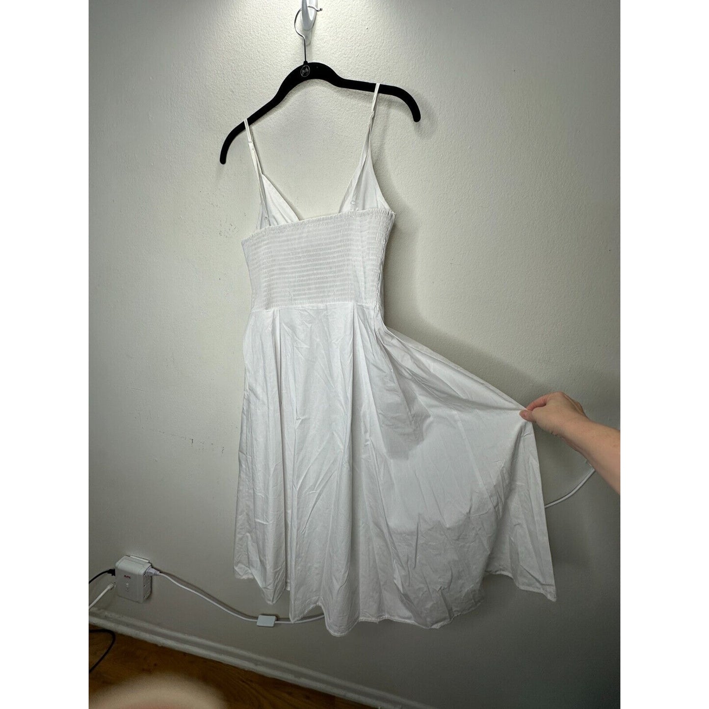 White Front Tie Spaghetti Strap Open Stomach Front Button Flowy Summer Dress M