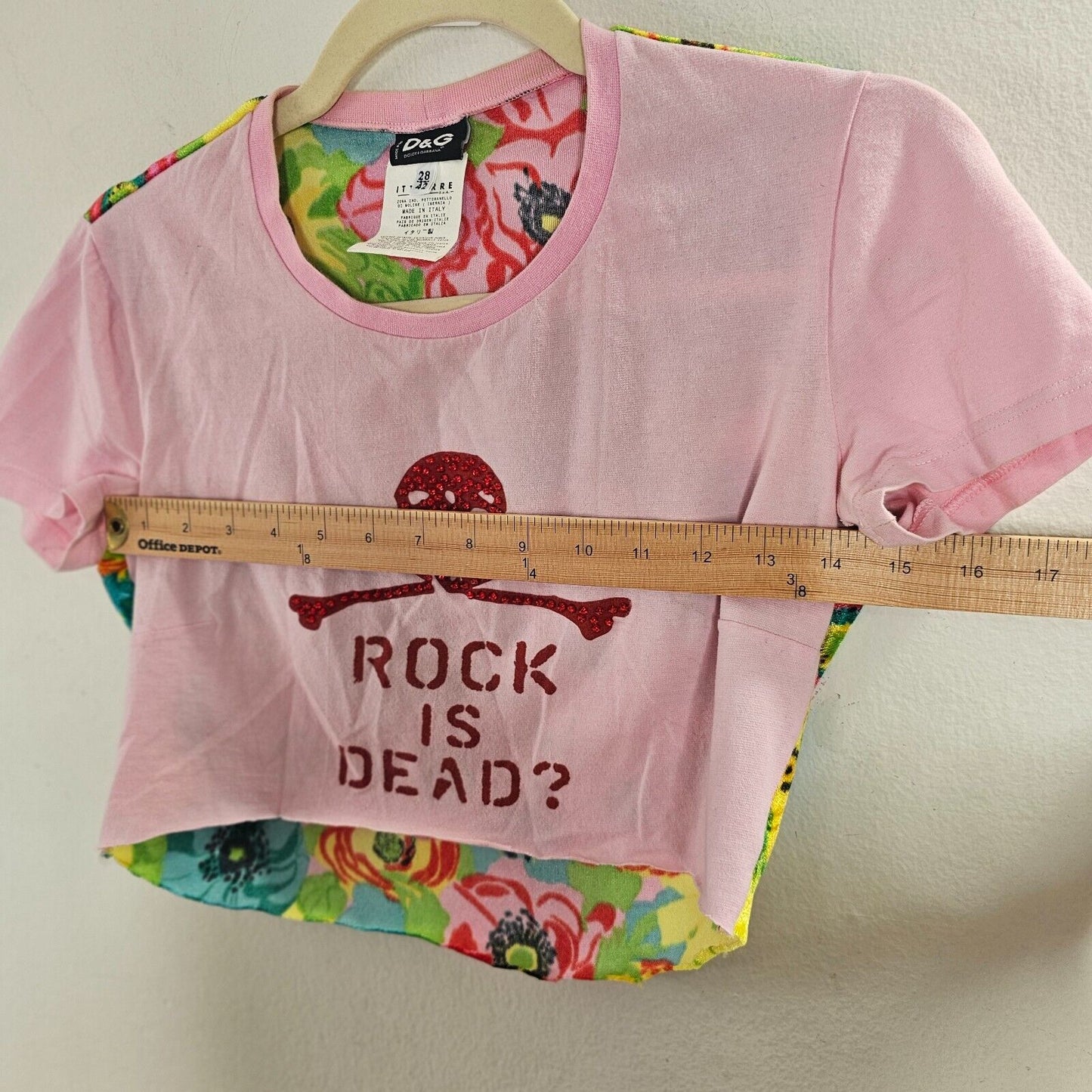 Dolce & Gabbana Pink & Red Rhinestone Skull Graphic Rock Is Dead Crop 28 / 42