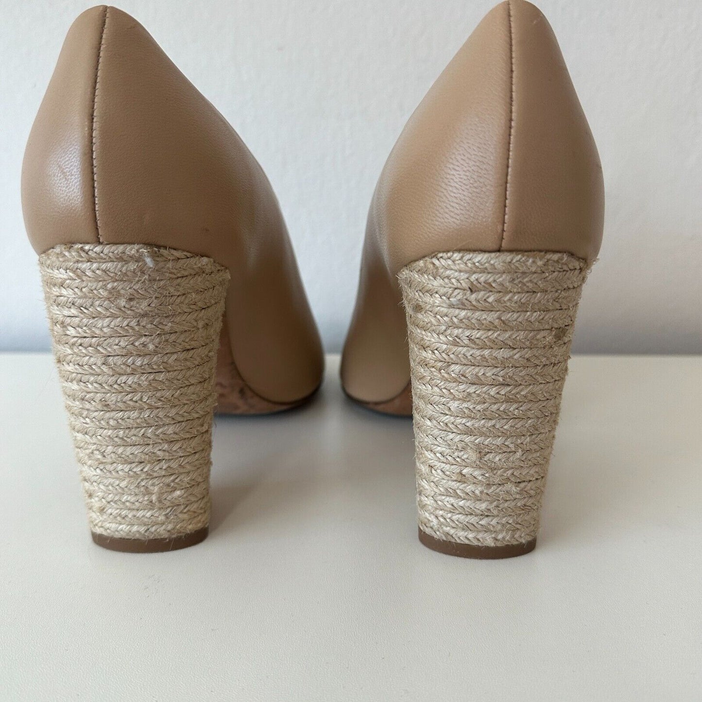 VINCE Percey Taupe Leather Open Toe Block Heel Sandals Jute Wrapped Heels 8.5