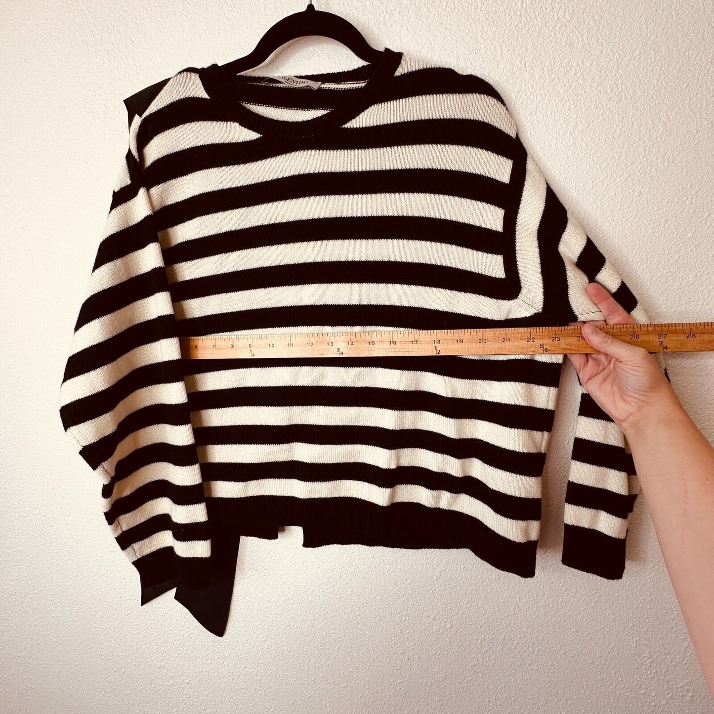 Valentino Off White & Black Horizontal Stripe Open Back Satin Shoulder Tie Top L