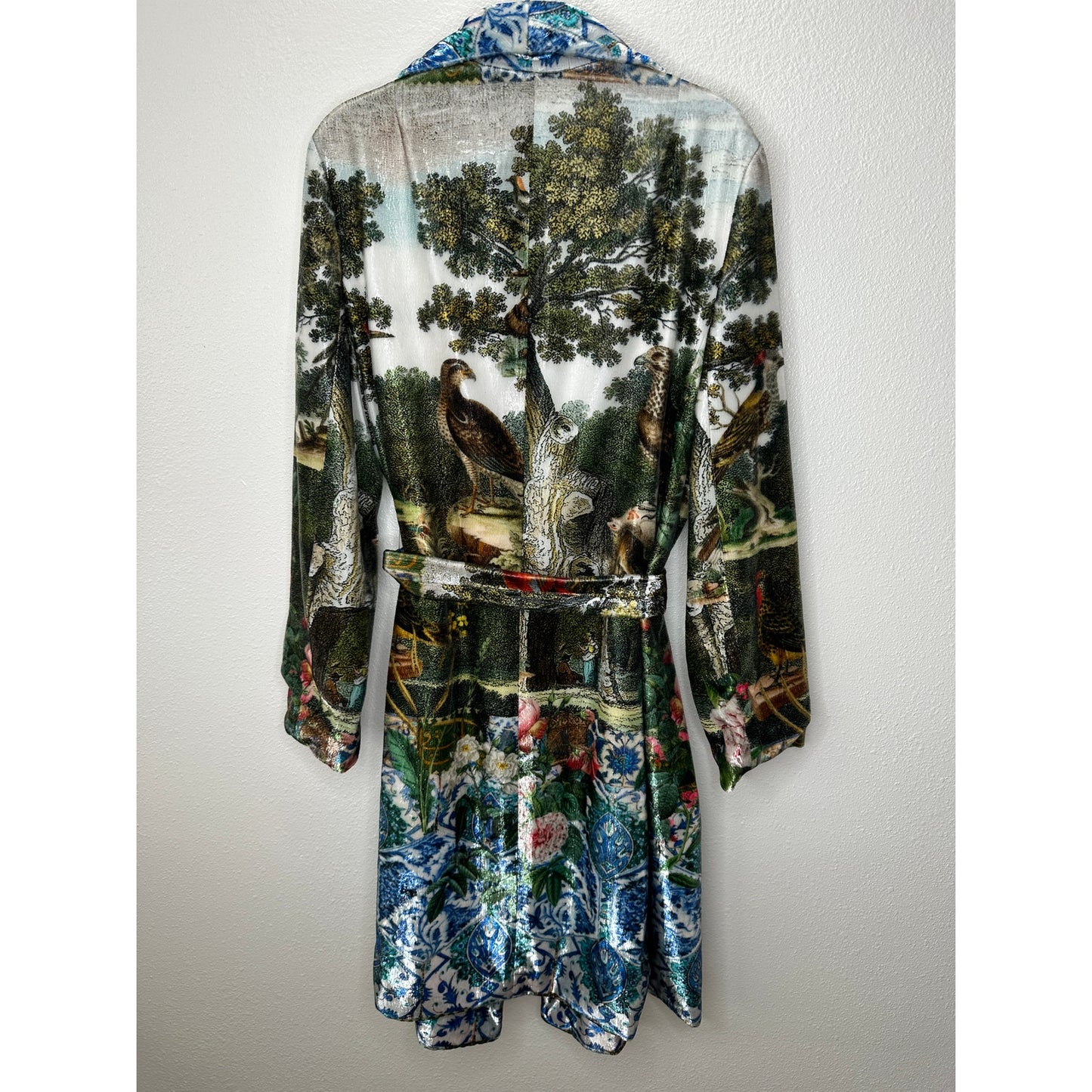 Libertine Ottoman Empire Birds Tie Waist House Coat Long Sleeve Green 3X / XL