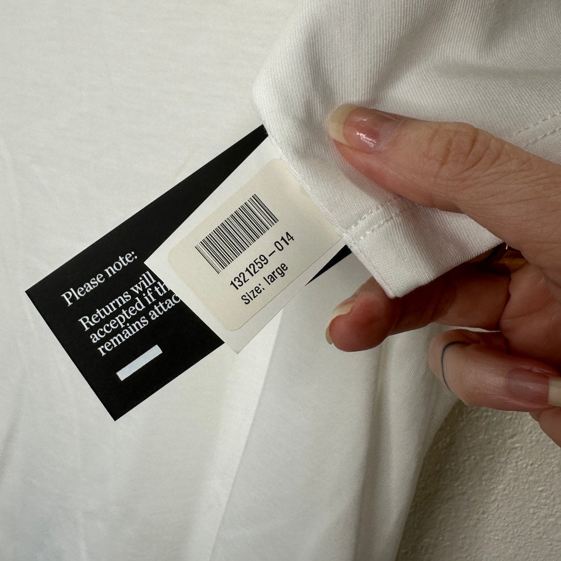 NWT The Row White Chiara Pima Cotton Crewneck Back Seam T-Shirt L