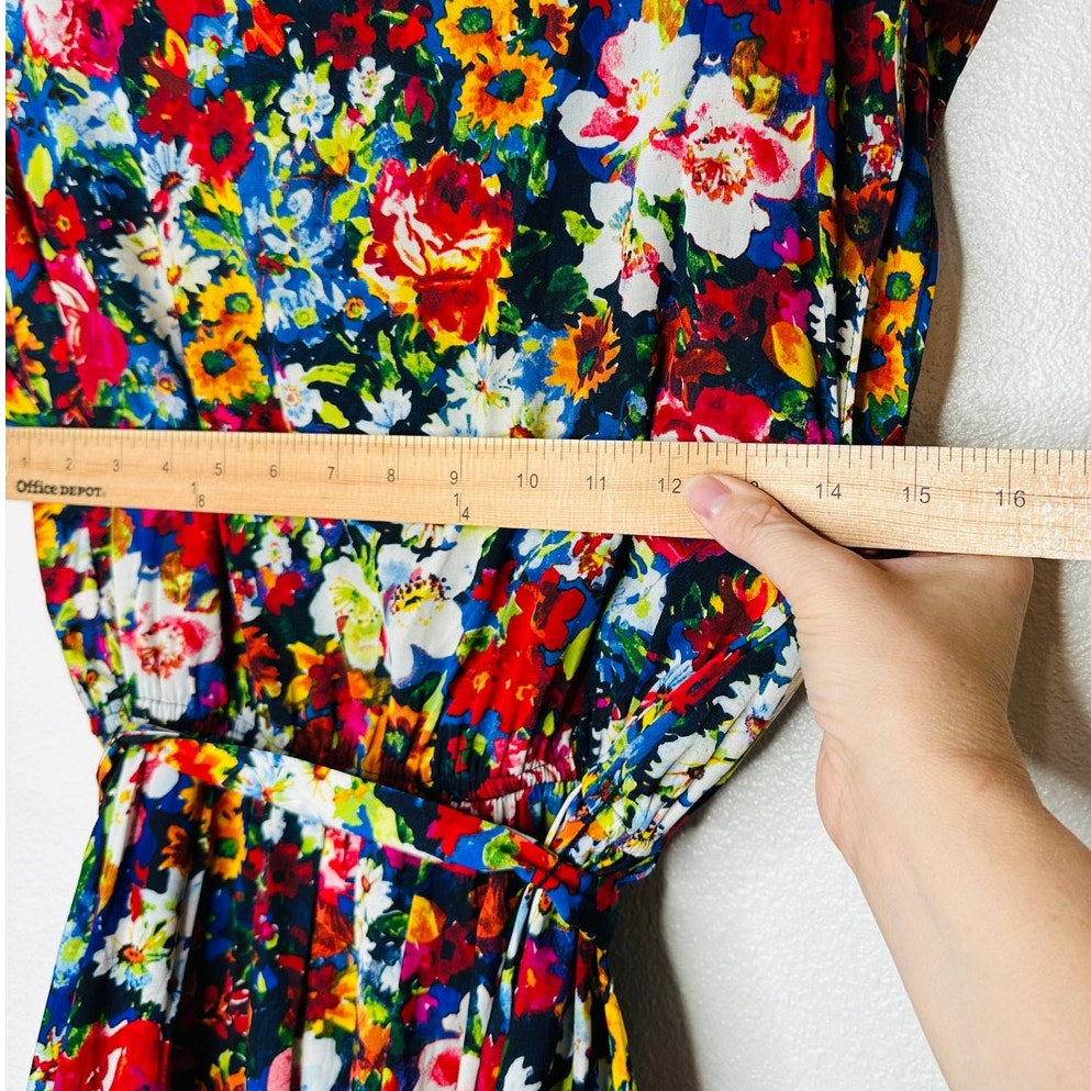 Alice + Olivia Silk Matilda Bouquet Floral Scoop Neck Tie Belt Back Zip Blue Red Dress