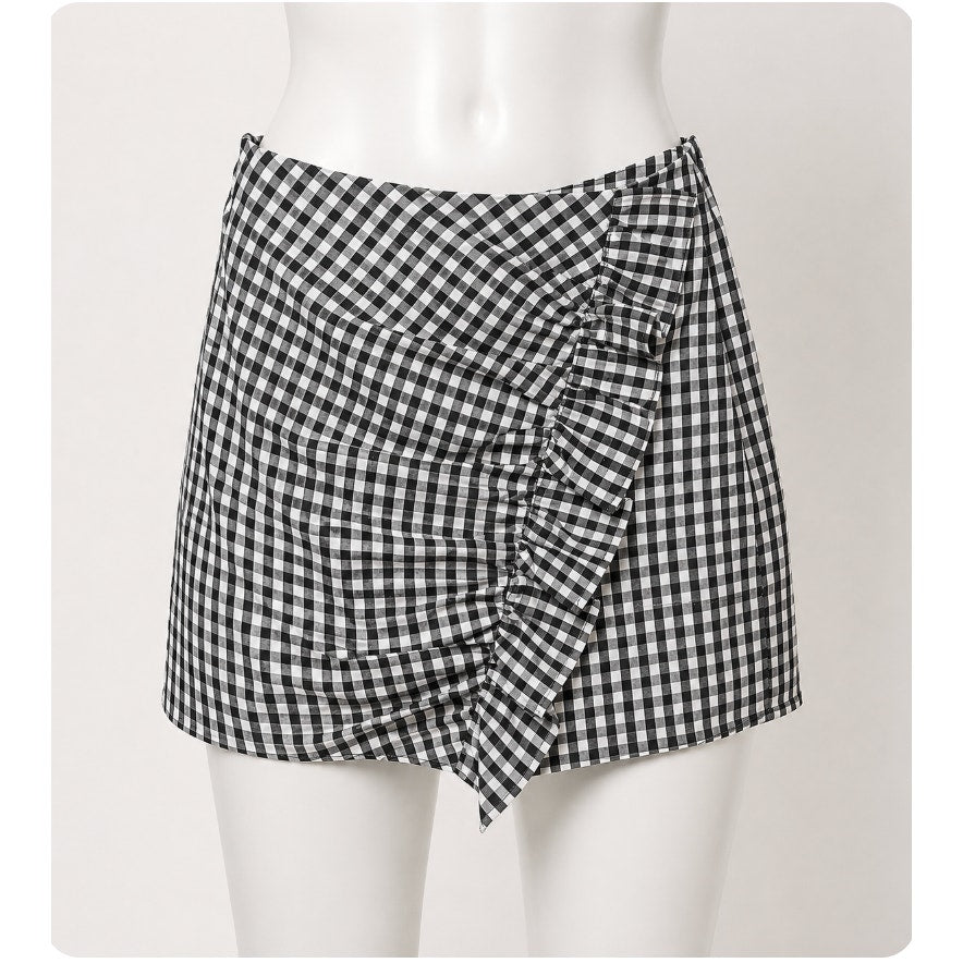 LOVERS + Friends Sassy Lisa Gingham Black White Check Ruffle Mini Skirt Large
