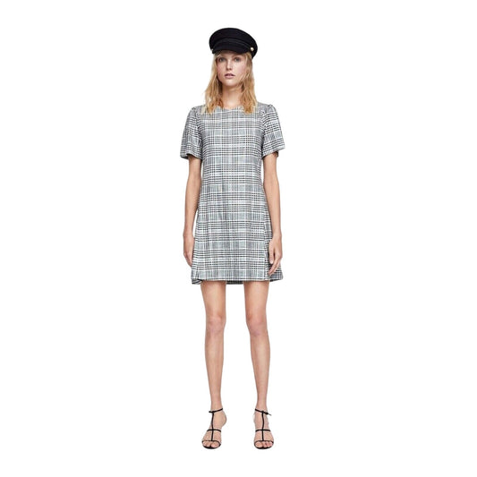 Zara Cute Gingham Plaid Shift Dress Short Sleeve Small Black and White Small