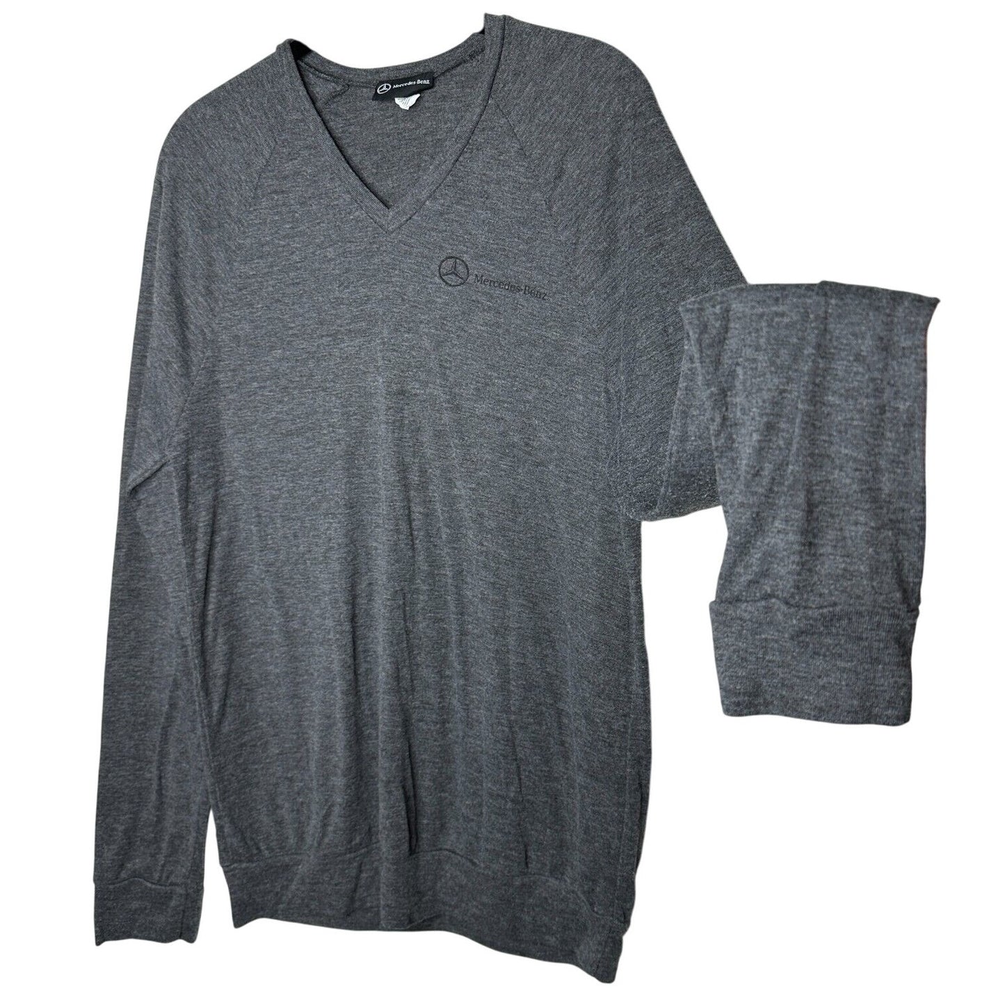Mercedes Benz Logo Men's Ultra Thin Gray VNeck Long Sleeve Sweater Large