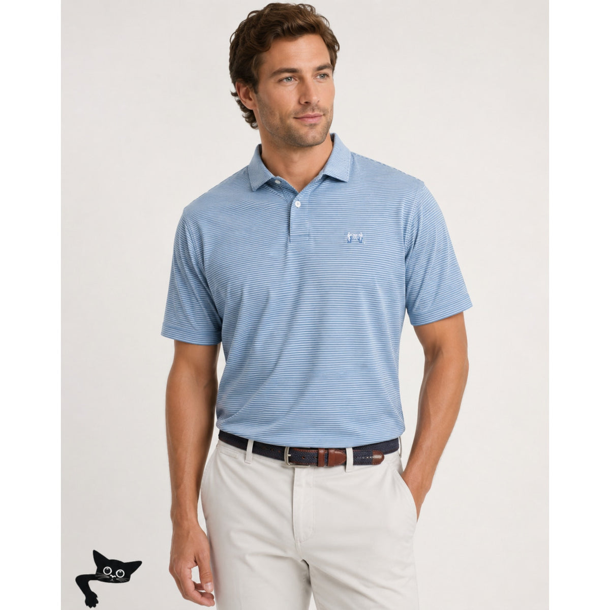 Peter Millar Light Blue & Blue Jean Stripe Short Sleeve Golf Shirt L