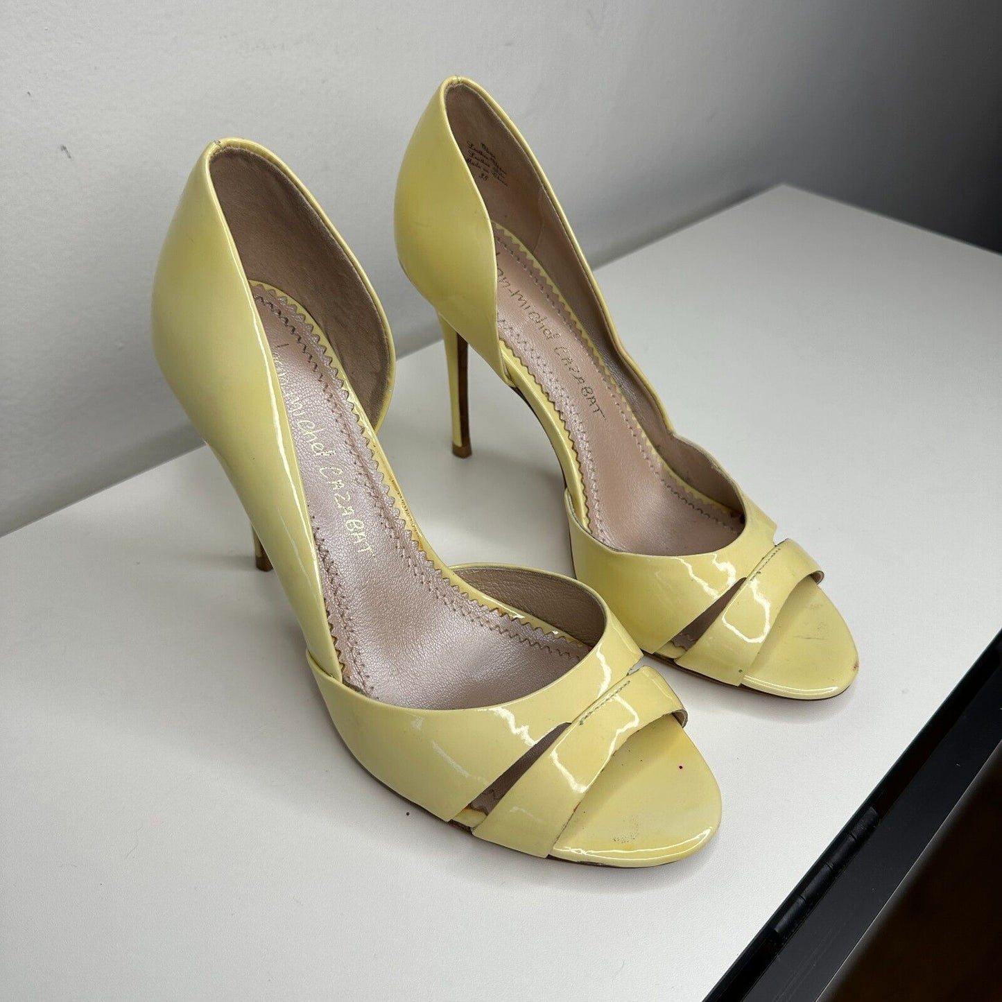 Jean-Michel Cazabat Yellow Olina Open-Toe D'Orsay Leather Stiletto Heel 38 7.5