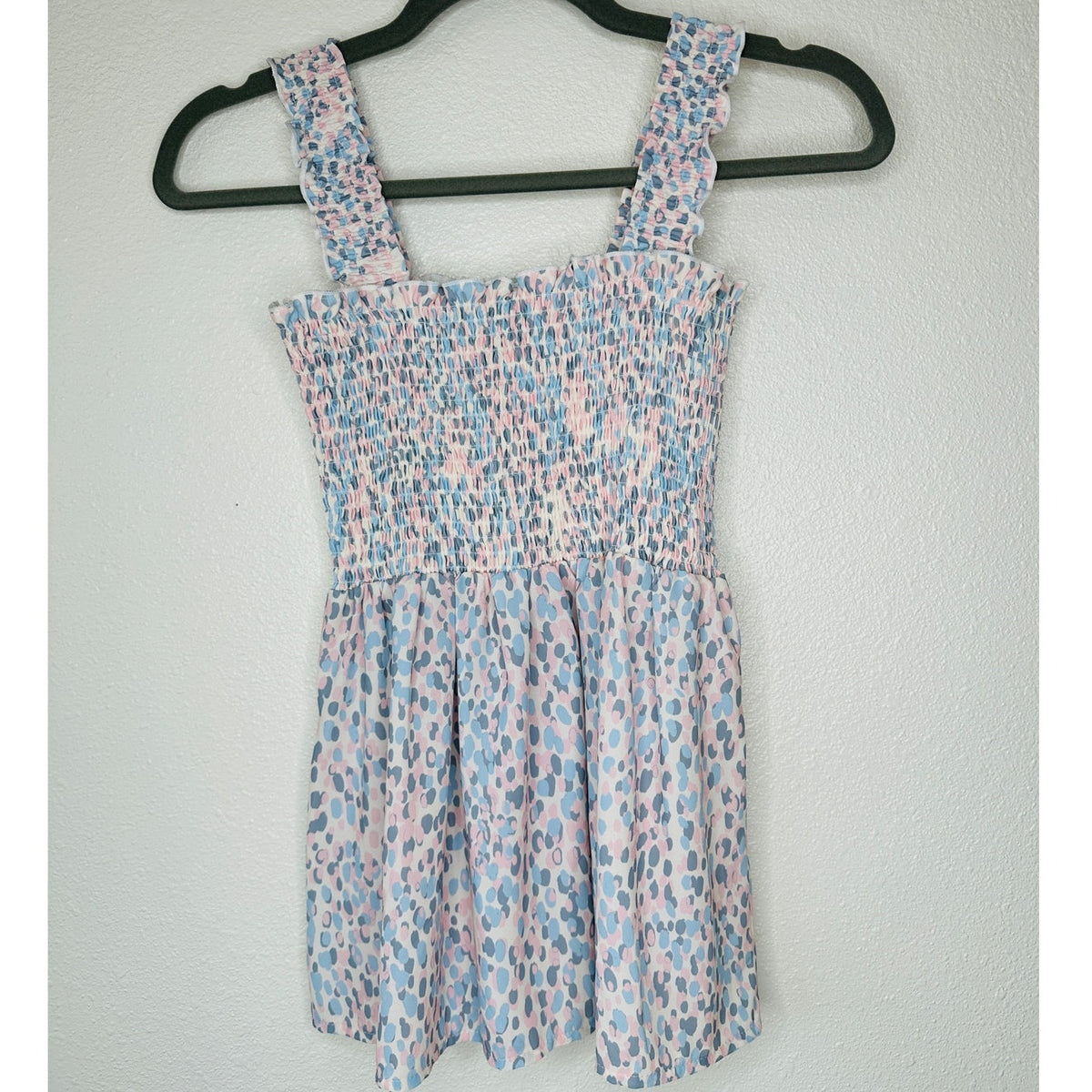 Aqua Muted Pink Cream Blue Smocked Sleeveless Babydoll Top S