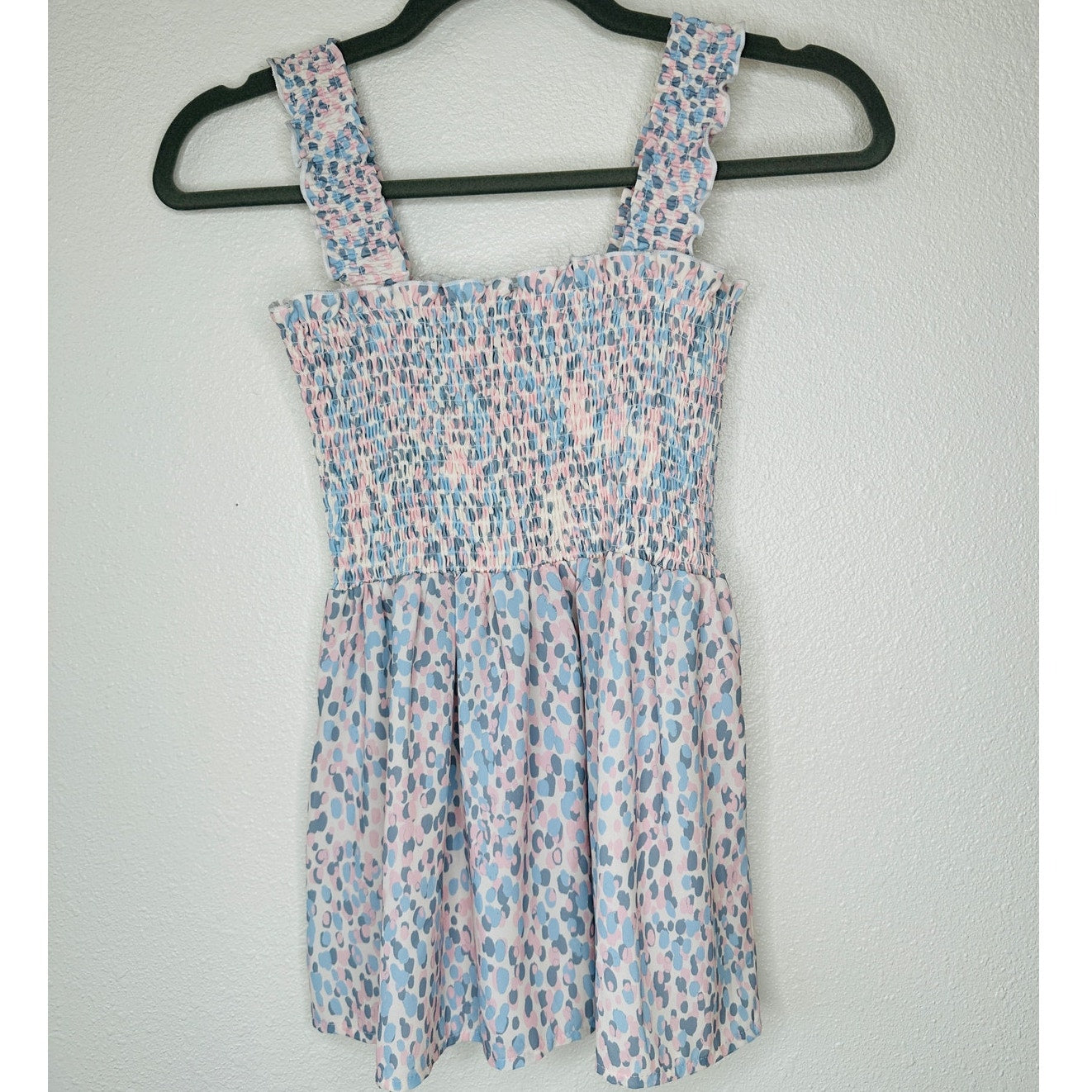 Aqua Muted Pink Cream Blue Smocked Sleeveless Babydoll Top S