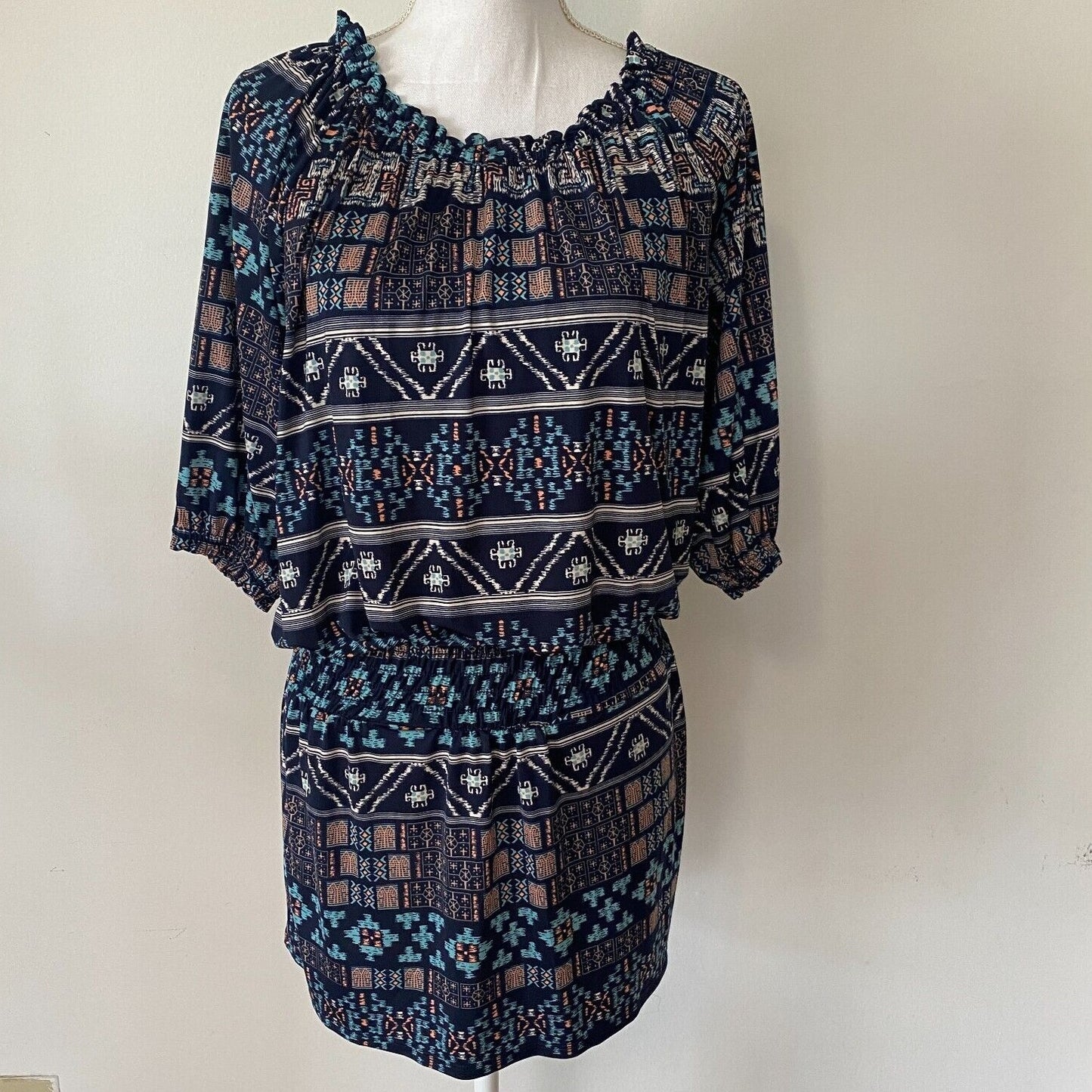Revolve Misa Los Angeles Poppy Off Shoulder Aztec Navy Midnight Desert Dress SM