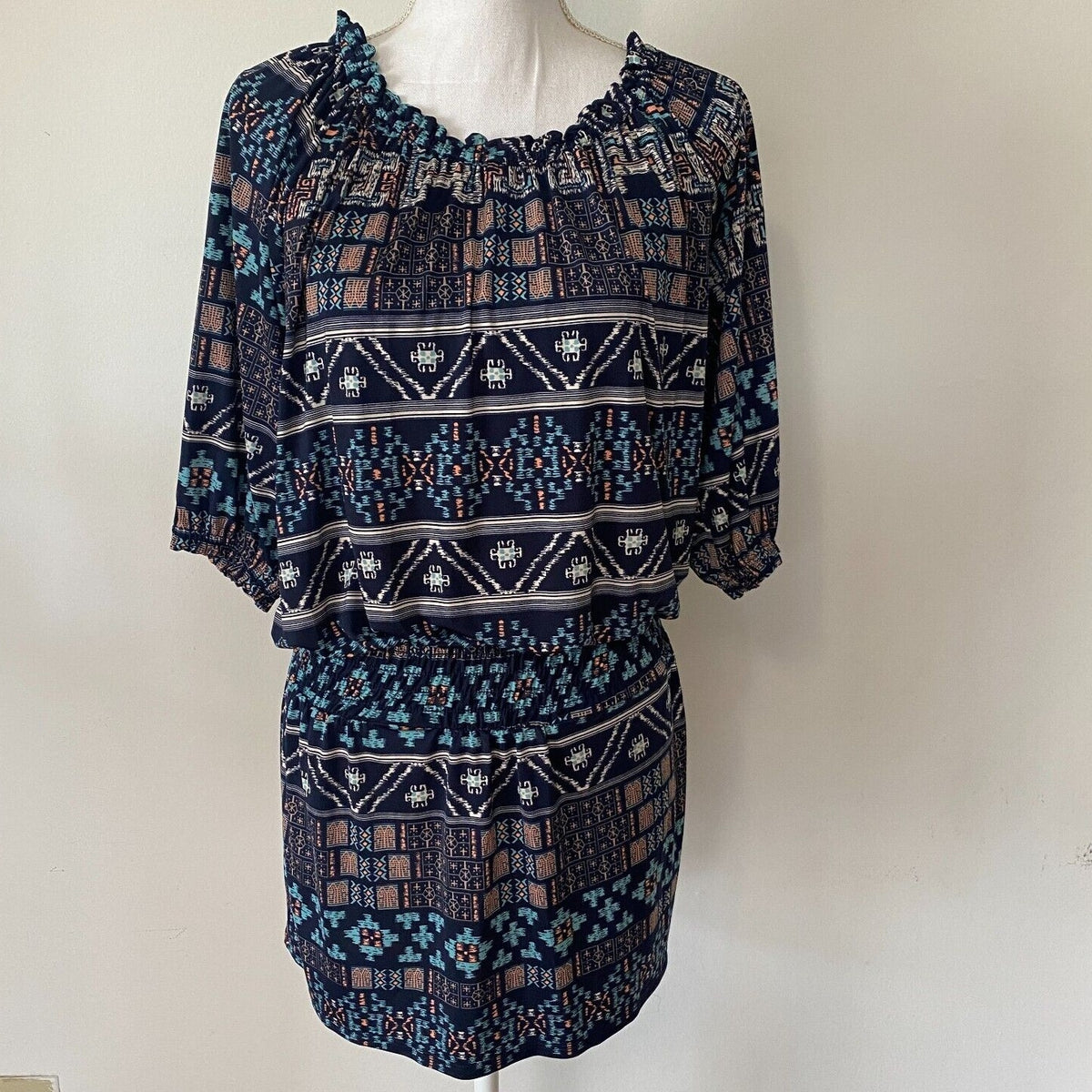 Revolve Misa Los Angeles Poppy Off Shoulder Aztec Navy Midnight Desert Dress SM