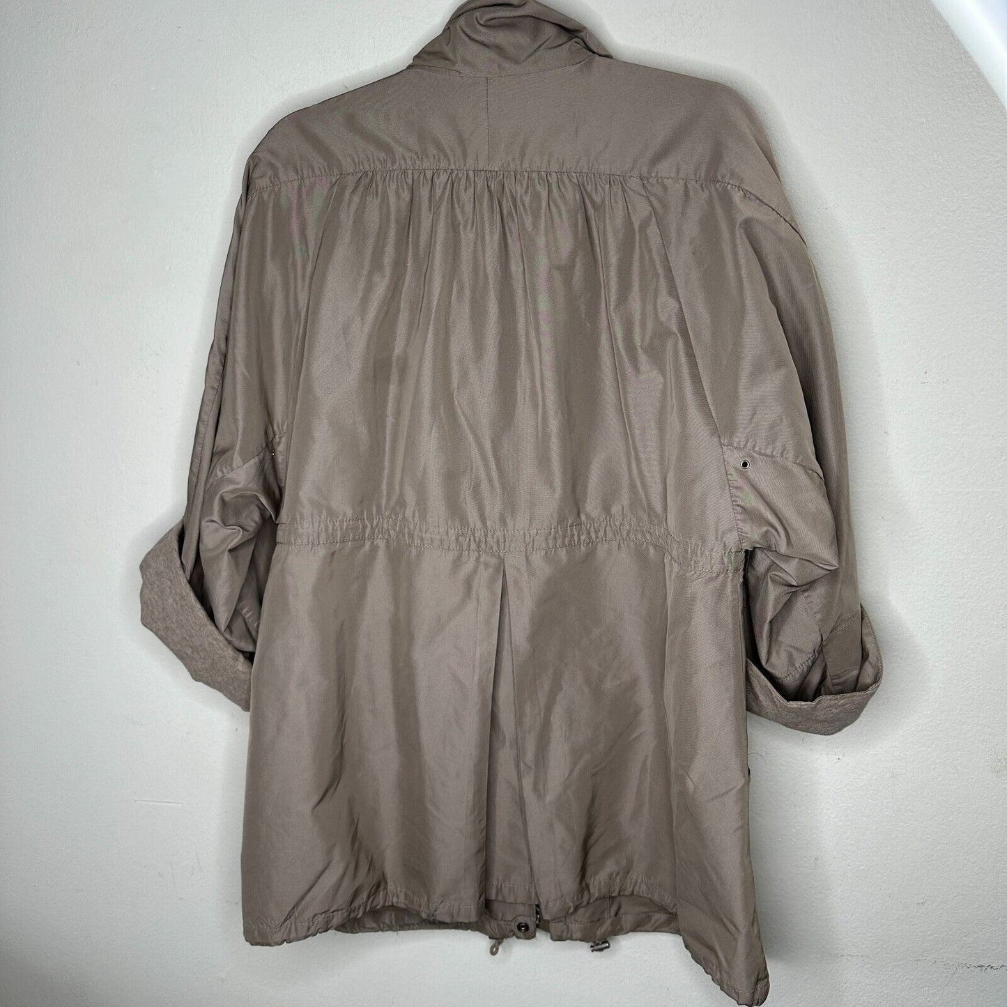 Brunello Cucinelli Taupe Gray Front-Snap Zip Cinch-Waist Windbreaker Jacket 46