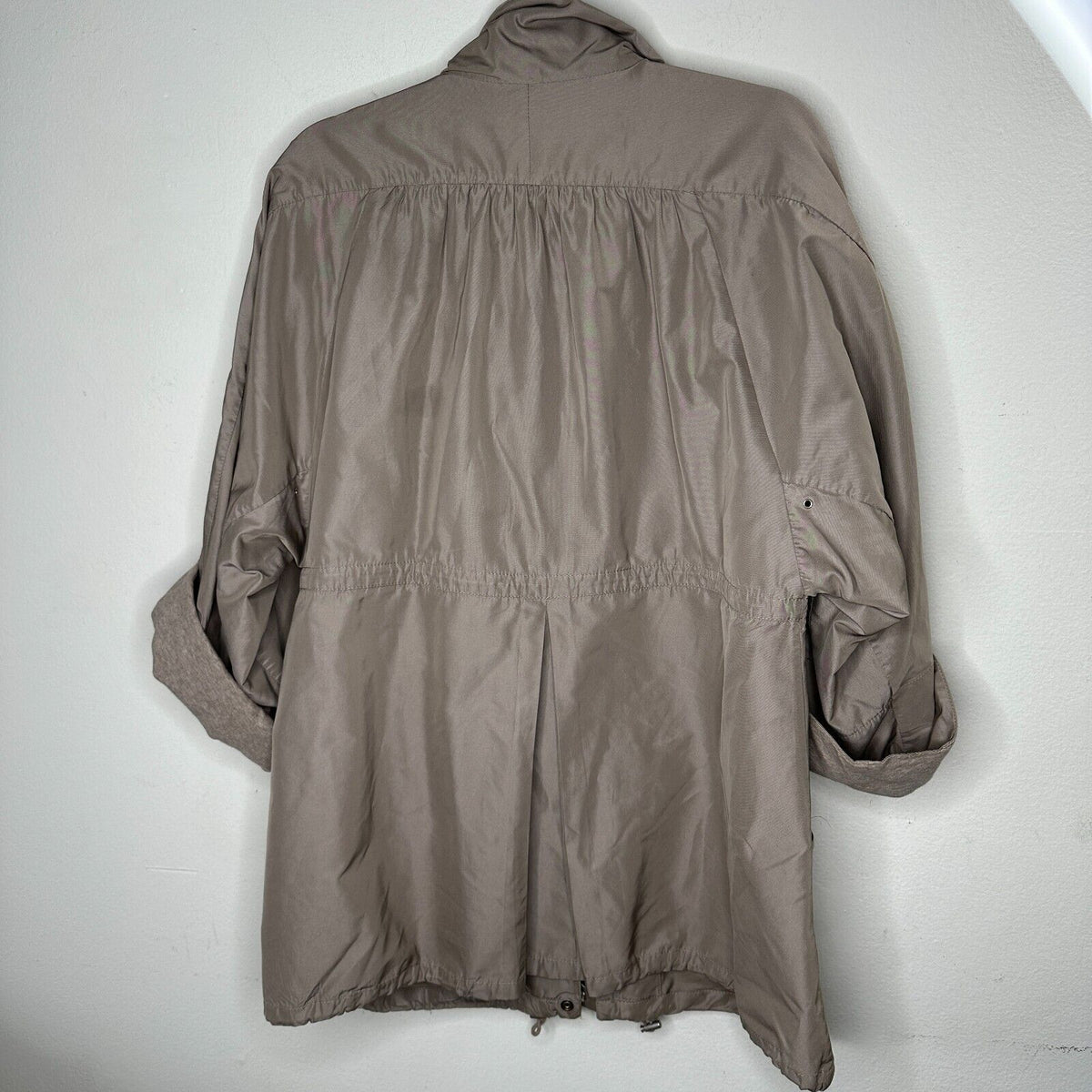 Brunello Cucinelli Taupe Gray Front-Snap Zip Cinch-Waist Windbreaker Jacket 46