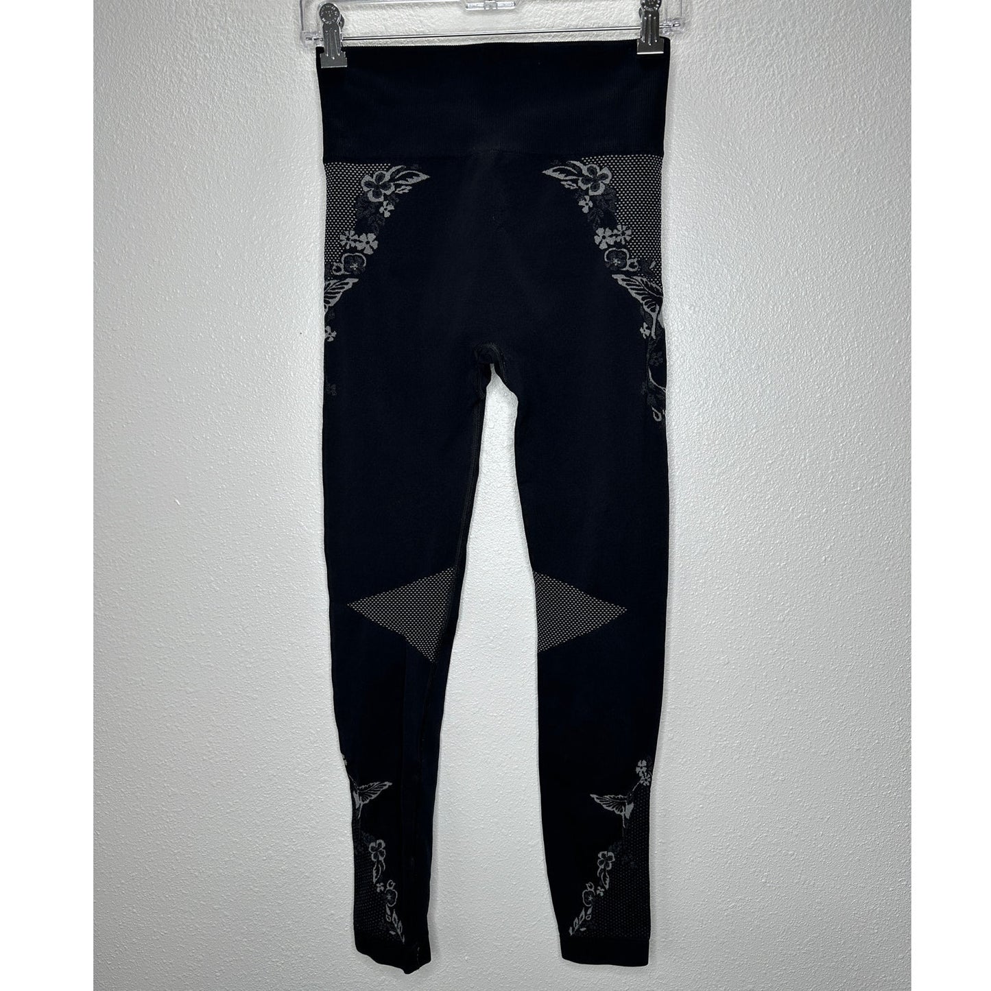 Lucas Hugh Black Technical Knit Hummingbird Crop Top & Leggings Set M