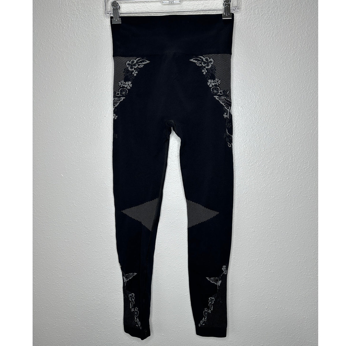 Lucas Hugh Black Technical Knit Hummingbird Crop Top & Leggings Set M