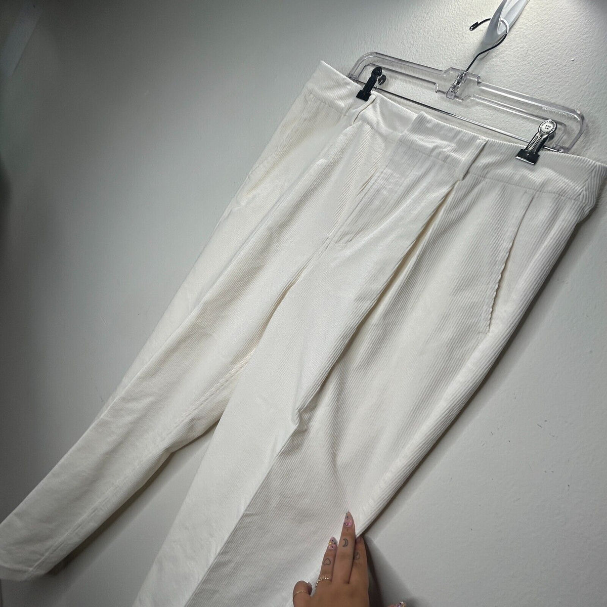 Ganni Cream Pleated Front Crease High Waist Corduroy Zip Trouser Pants 42