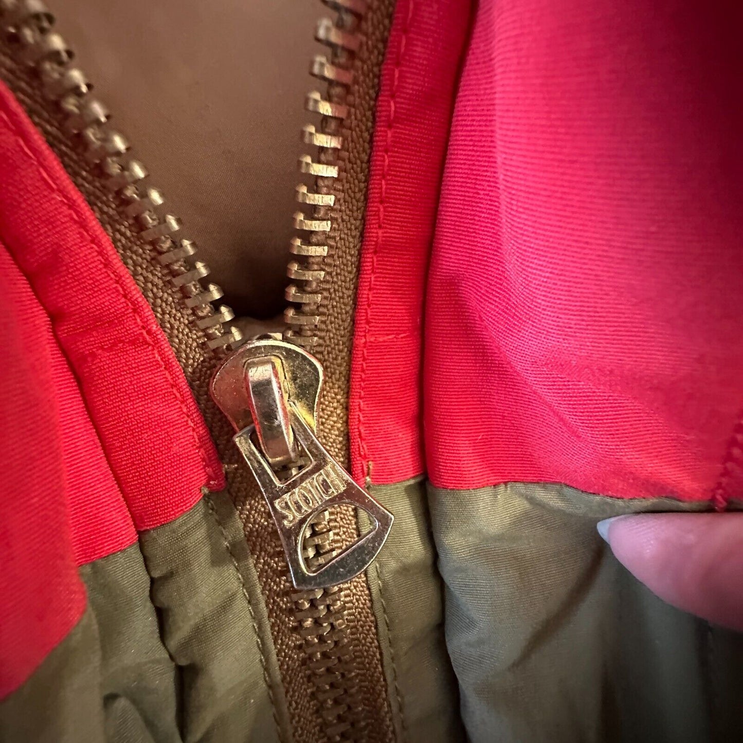 Scotch & Soda Olive Green & Red Front Zip Button Hooded Heavyweight Jacket M