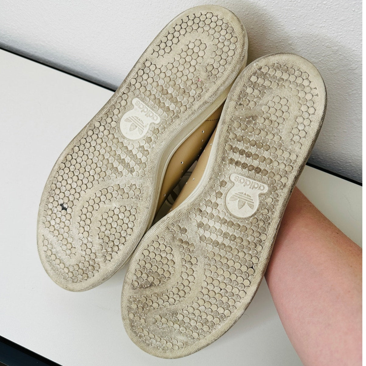 Adidas Gold Stan Smith Colab Tan & White Leather Lace up Sneaker Shoes 8