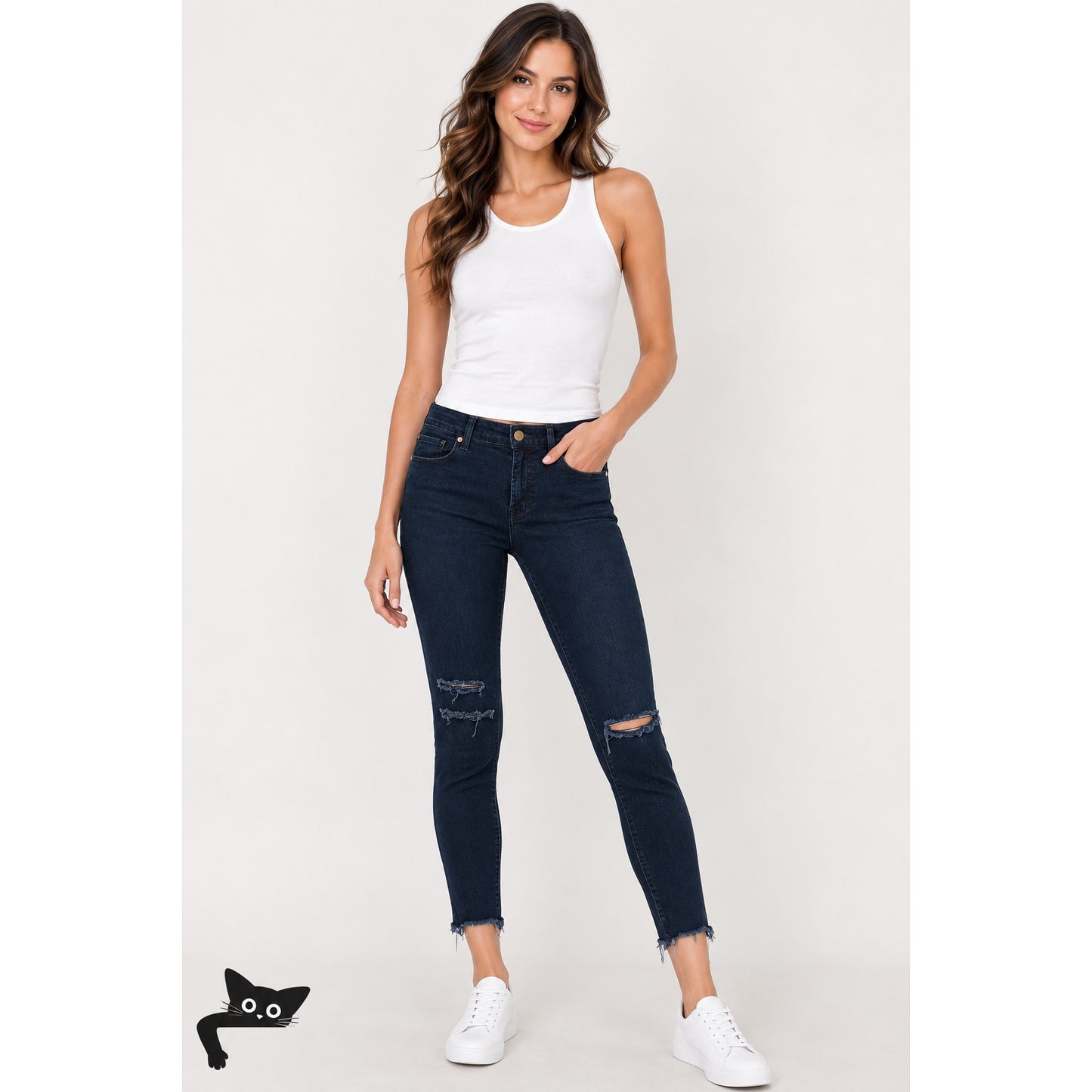 J Brand Crop Raw Hem Mid Rise Super Skinny Dark Blue Mercy Distressed Jeans 27