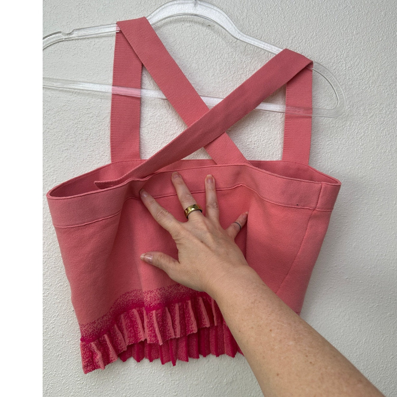 Derek Lam 10 Crosby Pink Ruffle Hem Sweater-Knit Crop Top Women’s L