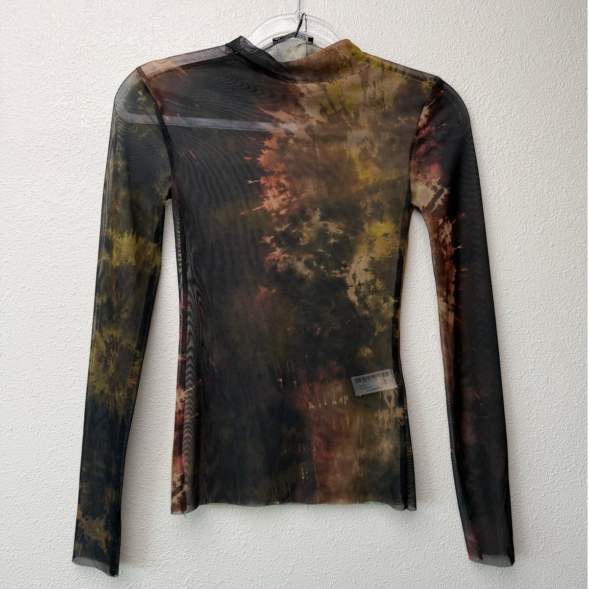 NWT Zara Tie Dye Sheer Mesh Mock Neck Long Sleeve Top