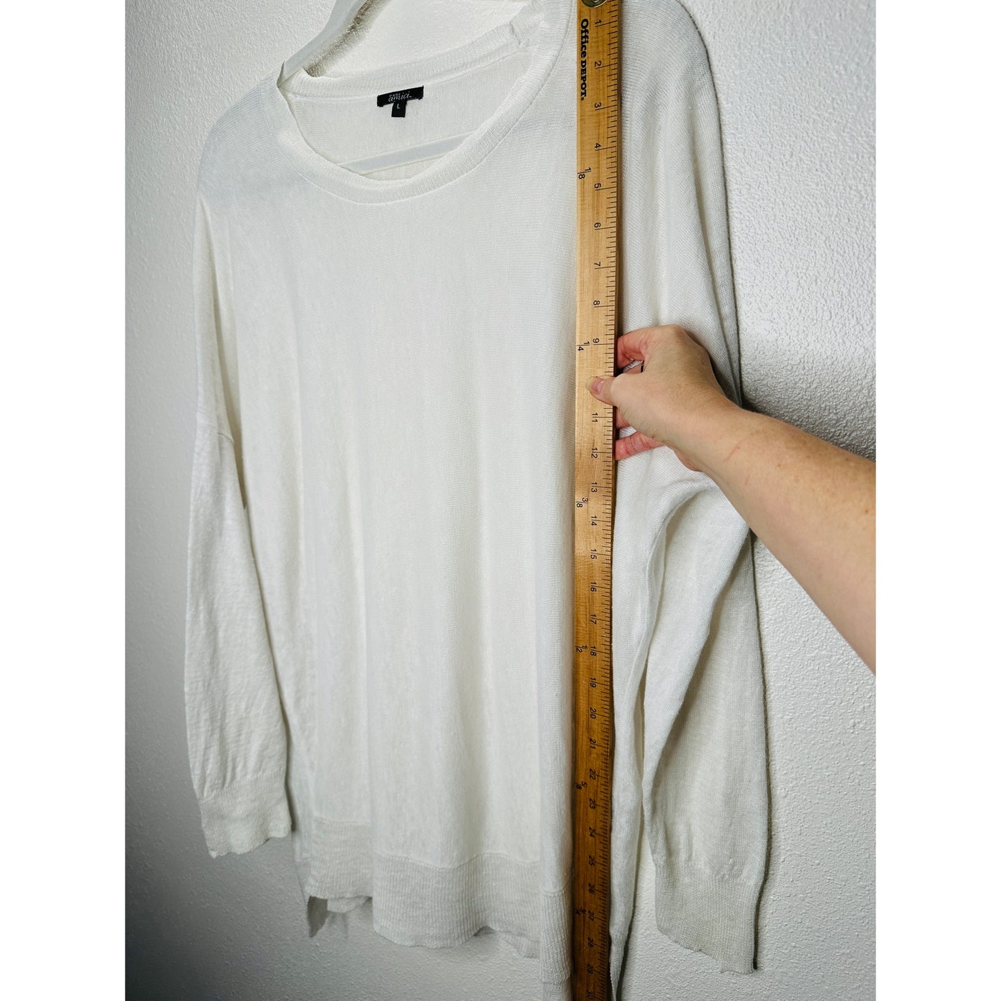 Pure Amici Ivory Round Neck Long Sleeve High Low Thin Sweater L