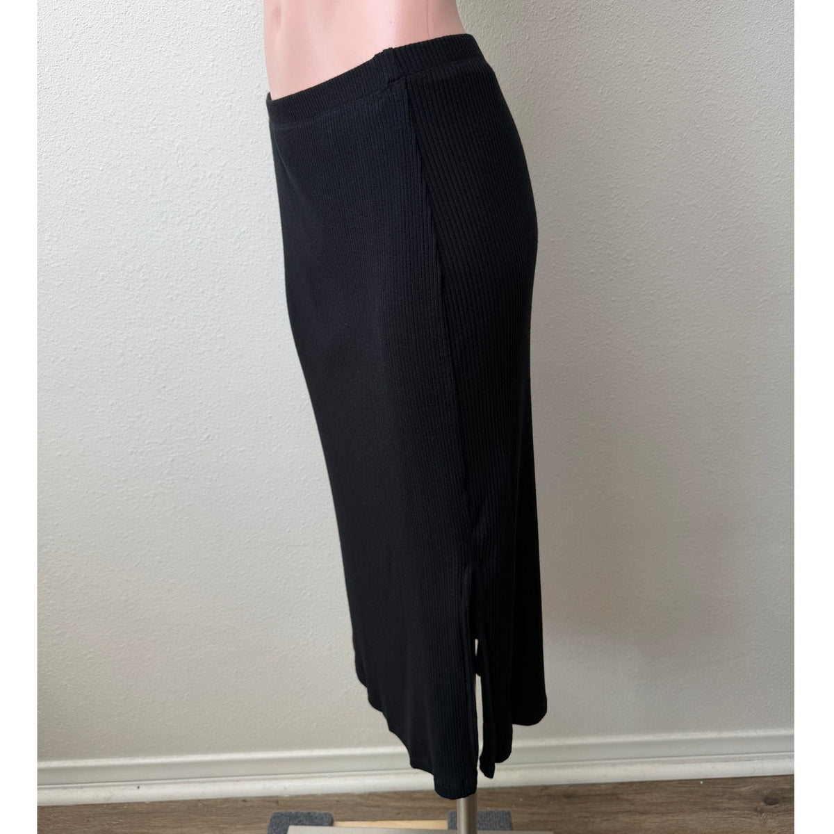 Amour Vert Black Ribbed Modal Midi Pencil Skirt Women's US M
