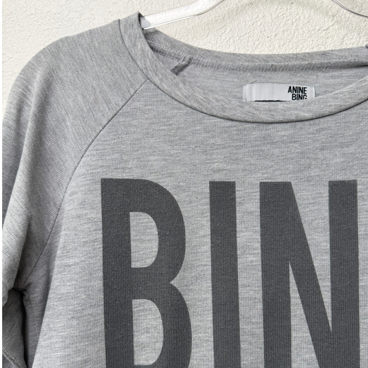Anine Bing Light Gray BING Graphic Crewneck Sweatshirt Long Sleeve Size S
