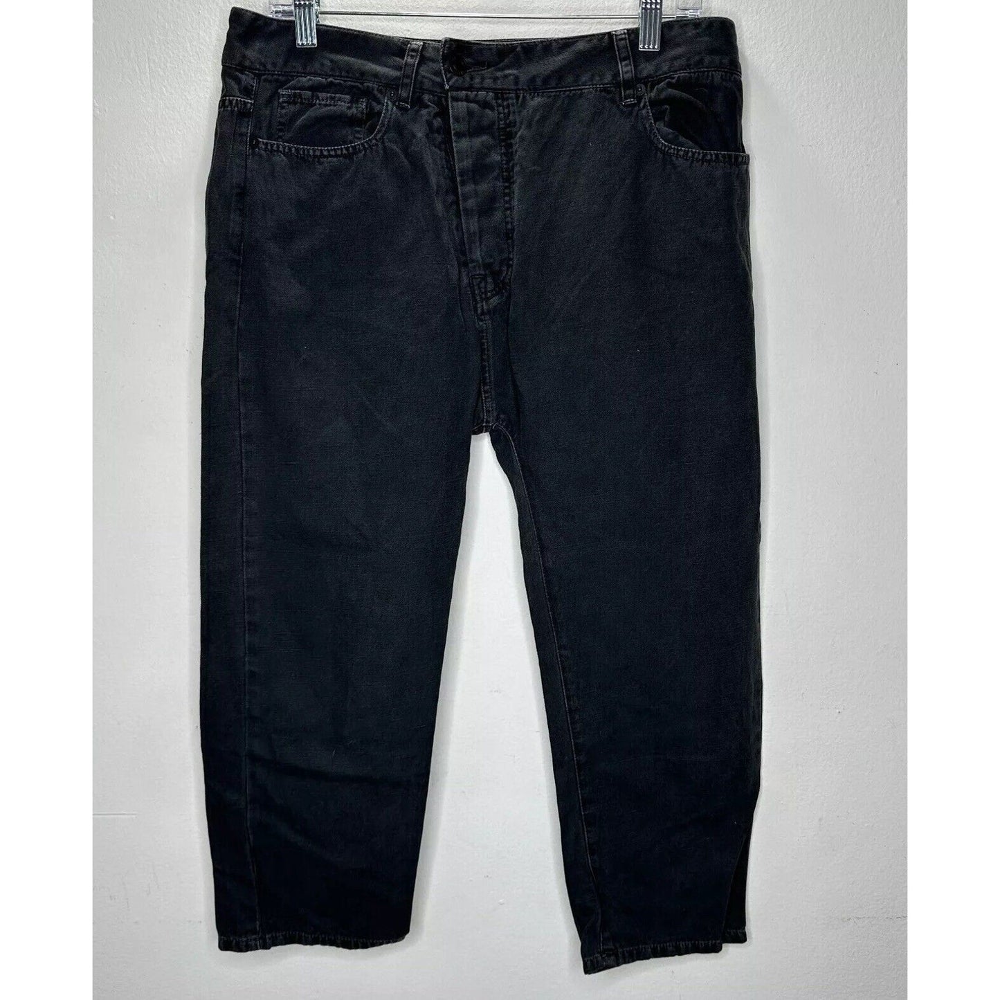 Nili Lotan Muted Black Drop Crotch Button Front Cropped Denim Jeans Size 6