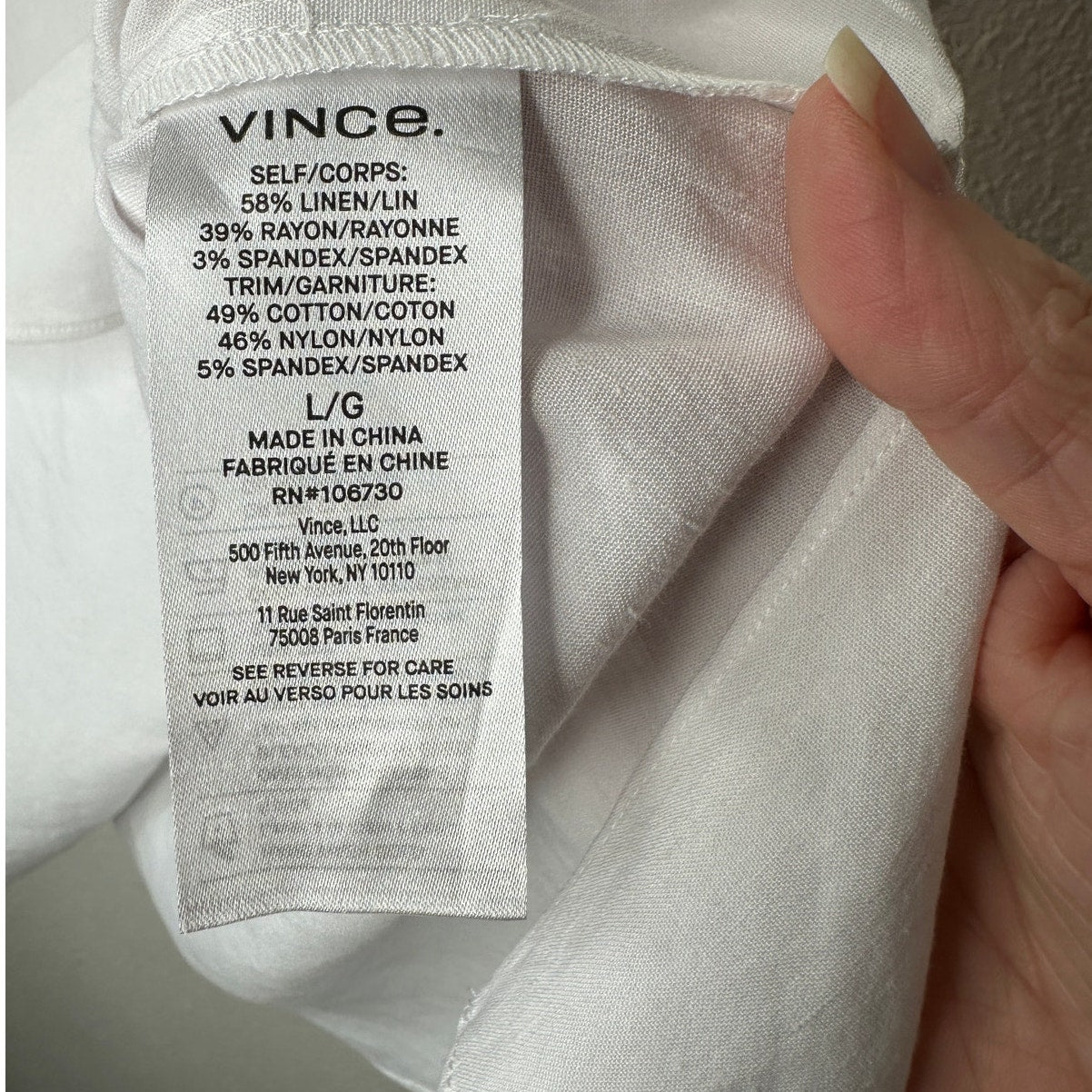 Vince White Linen Round Neck Cap Sleeve Side Slit Boxy Tee Top L