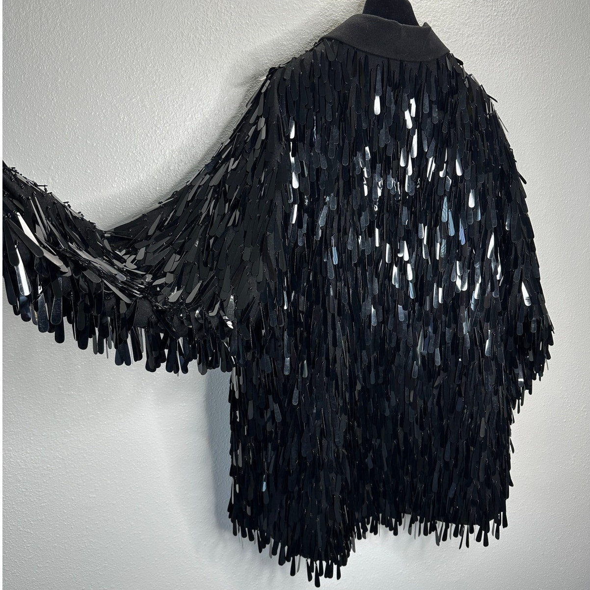 Valentino Garavani Black Sequin Fringe Shirt Jacket Medium