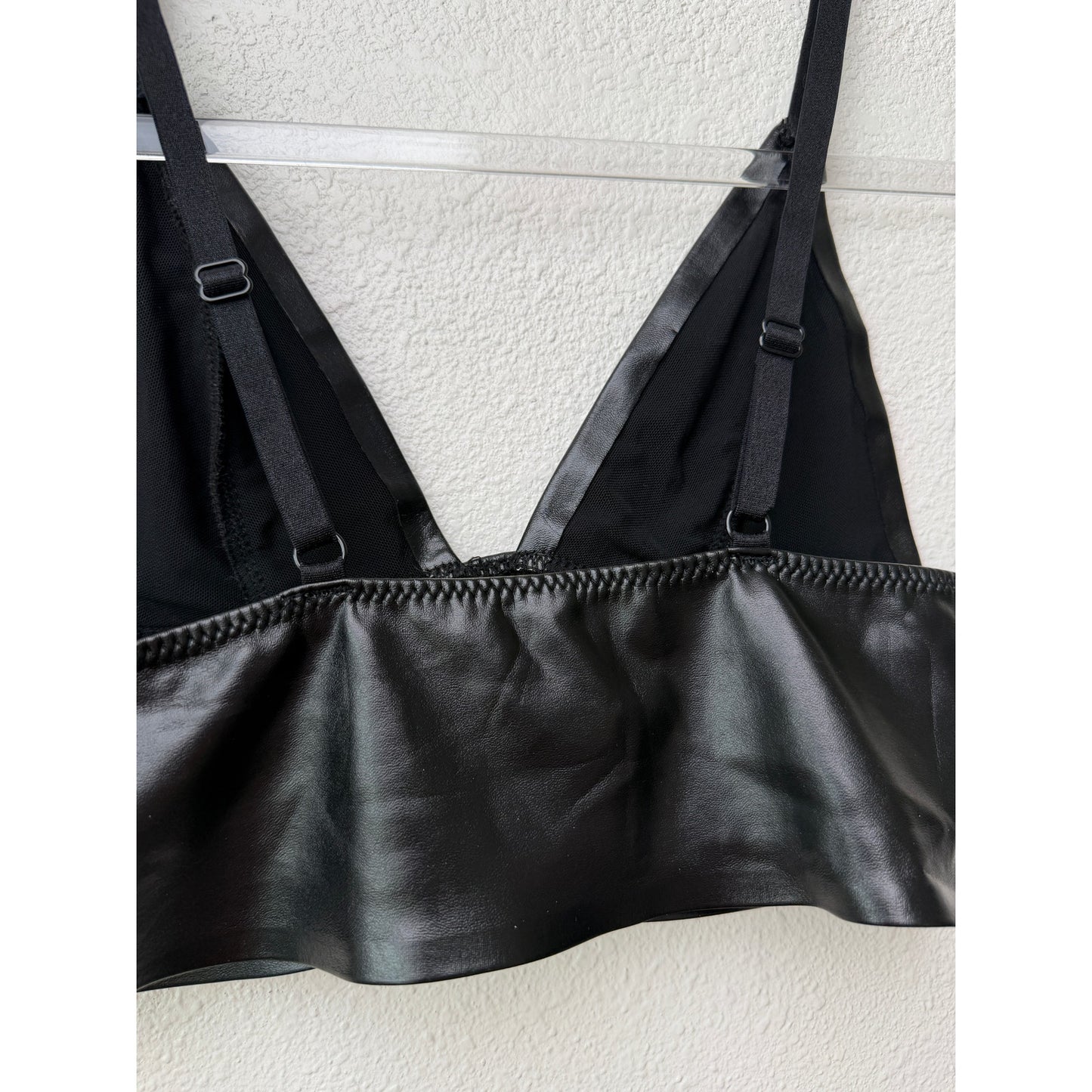 Black Faux Leather Triangle Bralette Women S