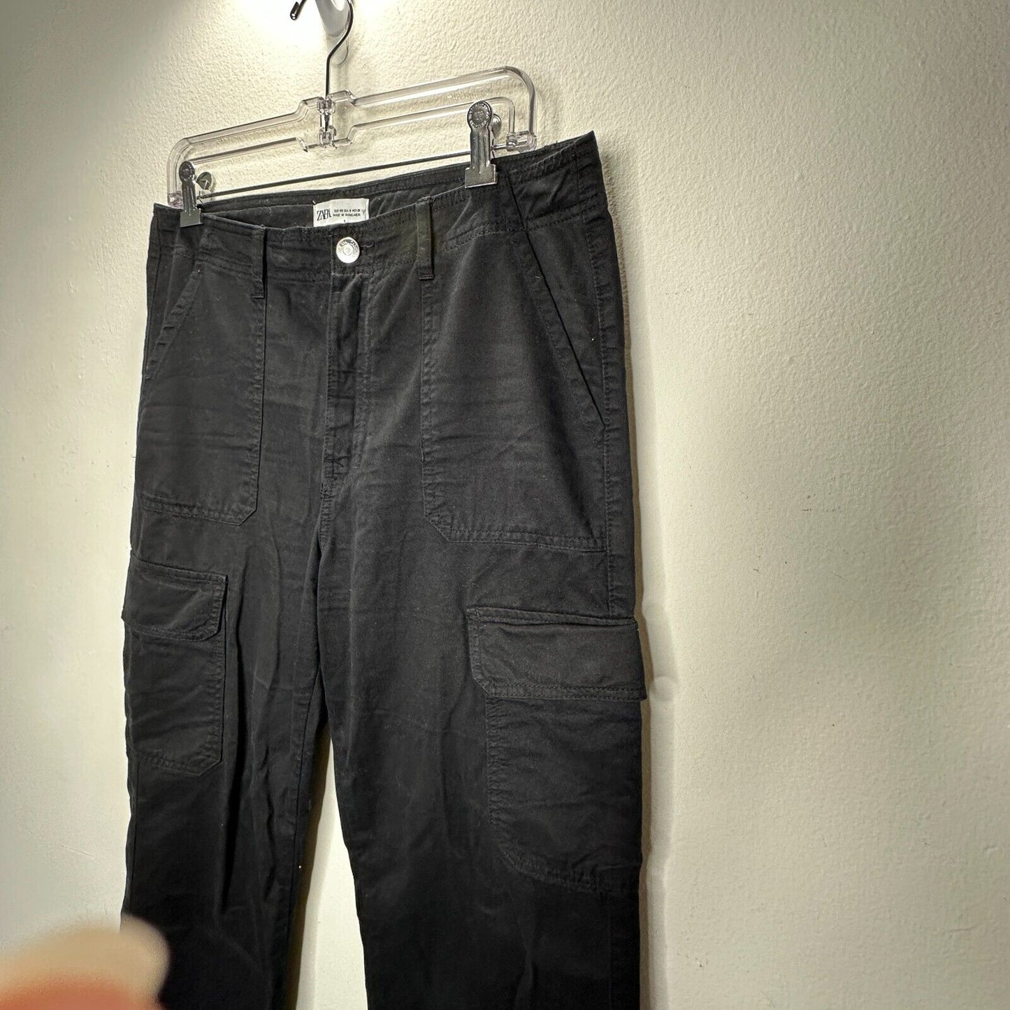 Zara Cute Black Wide Leg Pocketed Utility Cargo Khaki Trouser Pants 8