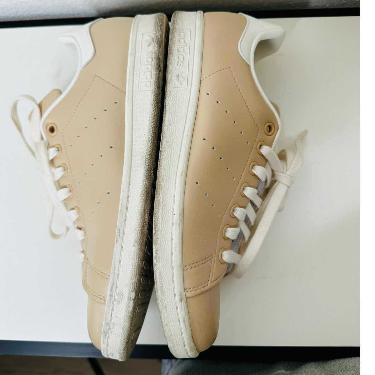 Adidas Gold Stan Smith Colab Tan & White Leather Lace up Sneaker Shoes 8