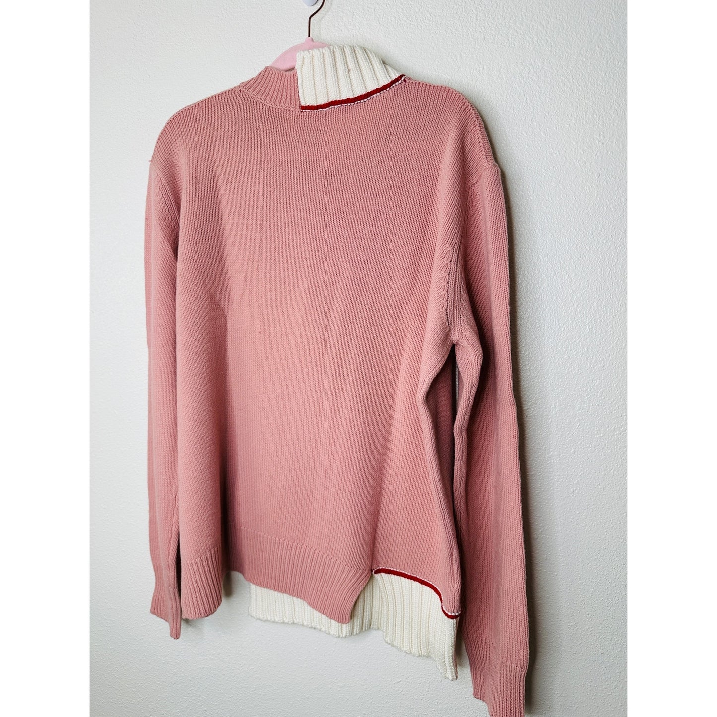 Marni Pink Cream Red Asymmetrical Neck & Hem Long Sleeve Sweater 46 / 10